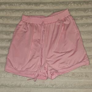 Pink Elastic Waist Shorts With Pockets